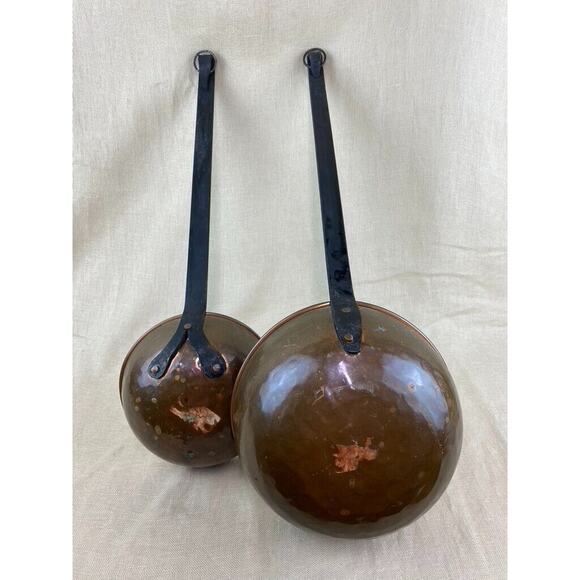 Set of 2 Copper Sauce Pots Ladles with Long Forged Iron Handles - Picture 4 of 9